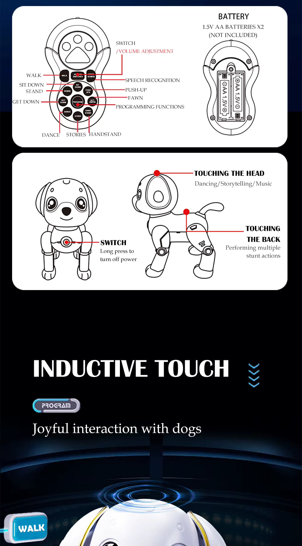 Children's Smart Pet Toy Robot Dog Remote Control Stunt Electric Sensor Music & Dancing Toy description image 5