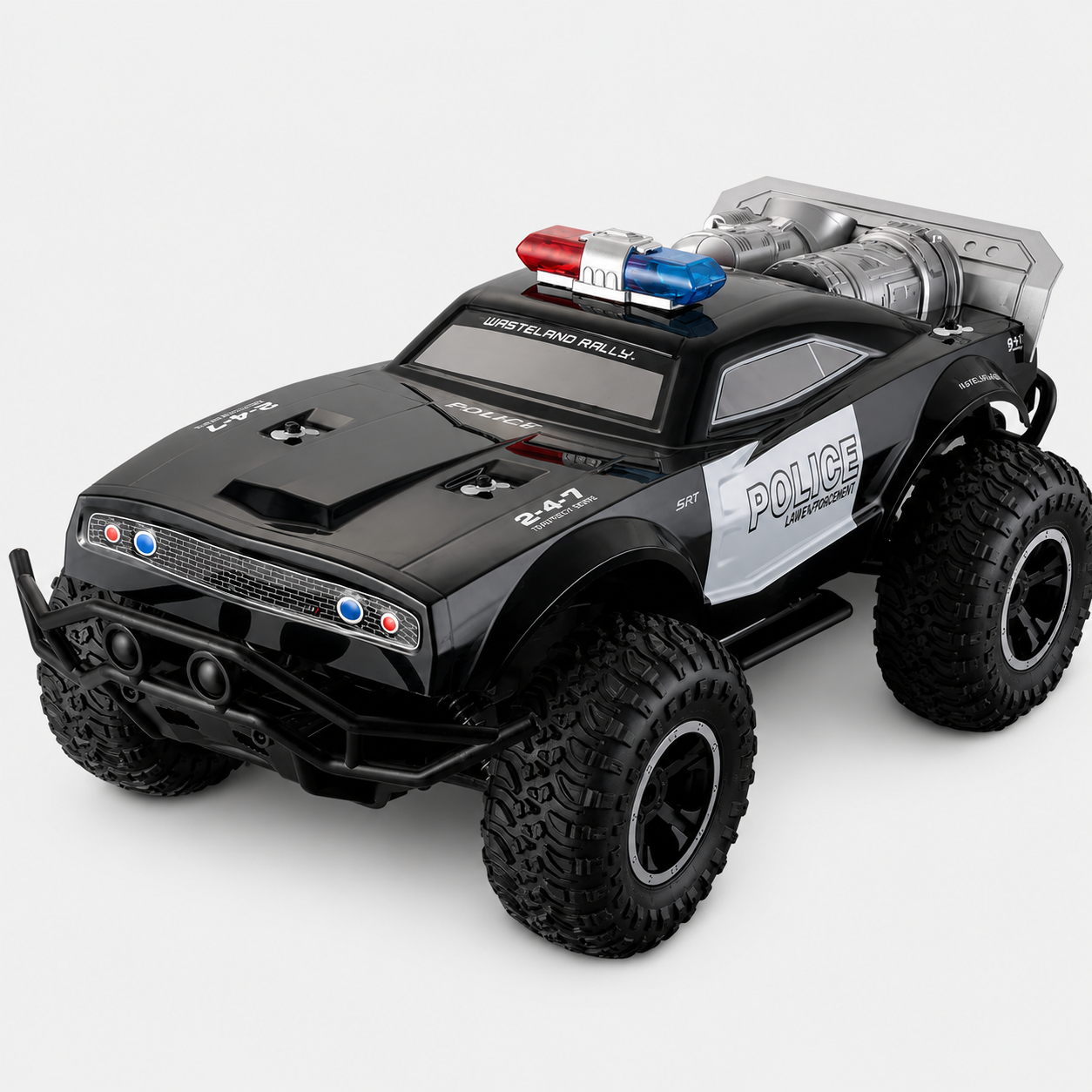 1:8 Scale - 2.4GHz Large RC Off Road Rock Crawler Police Monster Truck with LED Lights Remote Control Toy for Kids