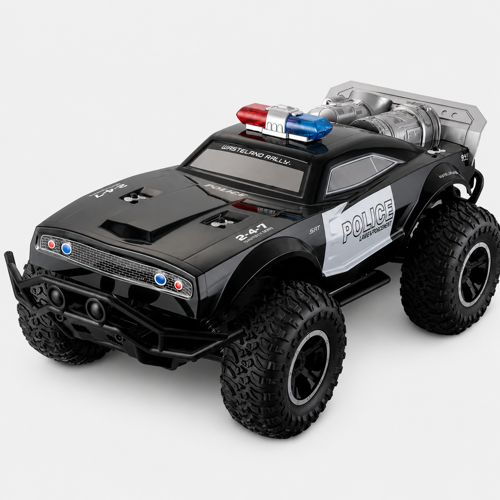 1:8 Scale - 2.4GHz Large RC Off Road Rock Crawler Police Monster Truck with LED Lights Remote Control Toy for Kids
