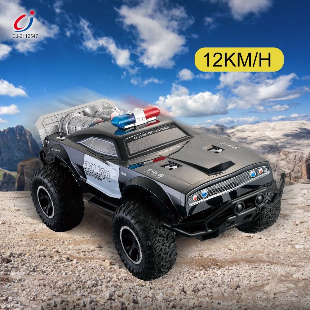 1:8 Scale - 2.4GHz Large RC Off Road Rock Crawler Police Monster Truck with LED Lights Remote Control Toy for Kids