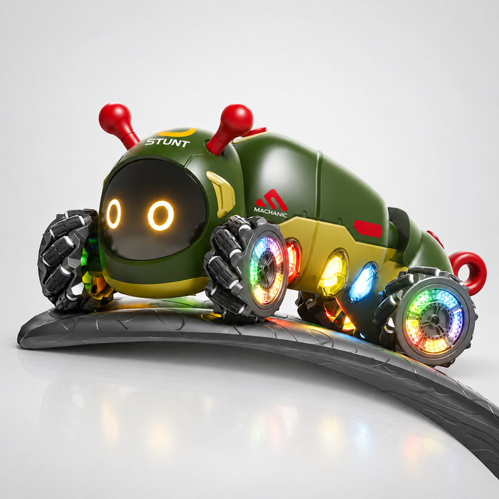 2.4GHz RC Mech Stunt Insect Car, 360° Spin & Omni-Directional Driving, Flexible Torsion Body, LED Lights, Sound Effects, Photoelectric Mist Spray, One-Button Demo, Rechargeable Battery