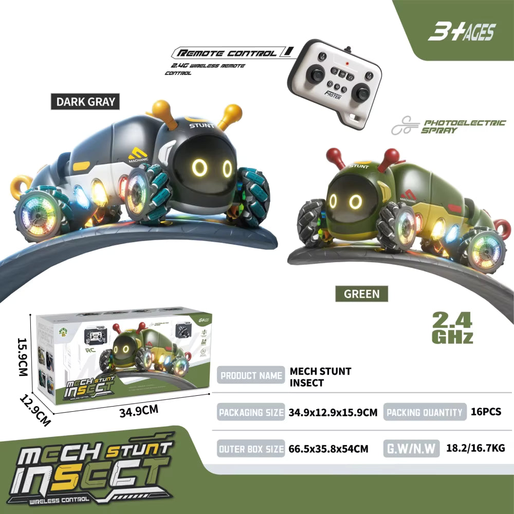 2.4G Stunt Insect 4WD with Spray Simulation Caterpillar Intelligent Double Remote Control Car description image 5