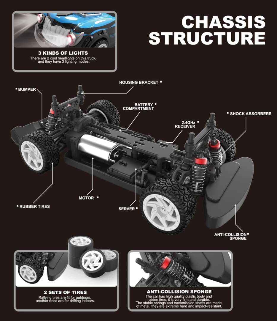 Haojun 8839E - 1:14 RC Drift Racing Car - 4WD 2.4GHz High-Speed Remote Control Car with LED Lights, RTR Battery & Precision Control