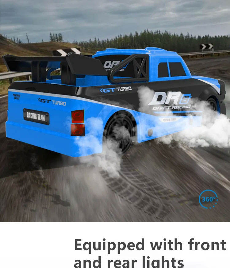 1:18 High Speed RC Drift Racing Pickup Car Remote Control Toy with LED Headlights 4 Spare Tires for Kids