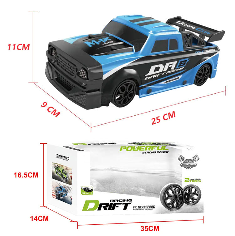 1:18 High Speed RC Drift Racing Pickup Car Remote Control Toy with LED Headlights 4 Spare Tires for Kids