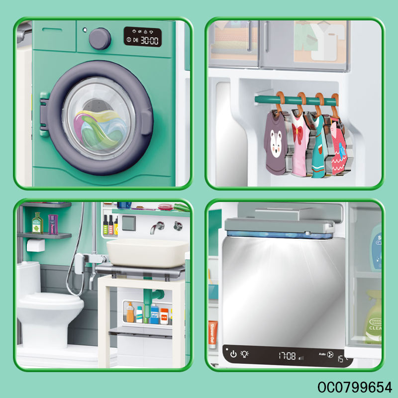 Realistic Bathroom & Laundry Room Play Set for Kids | Multi-Functional Miniature Home Set with Washing Machine, Shower, Toilet & Storage Accessories for Pretend Play (Age 3+)