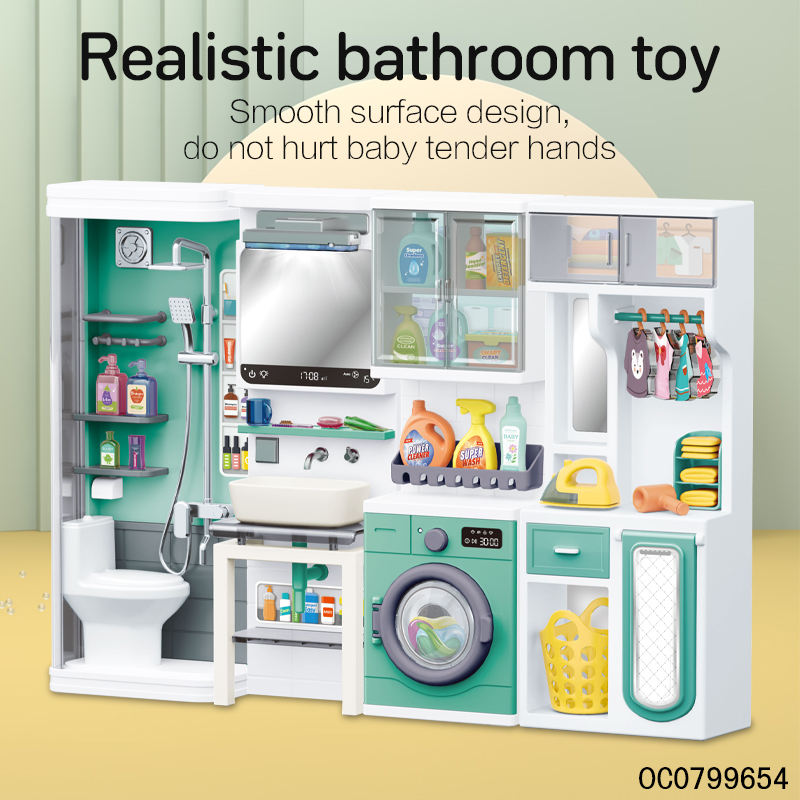 Realistic Bathroom & Laundry Room Play Set for Kids | Multi-Functional Miniature Home Set with Washing Machine, Shower, Toilet & Storage Accessories for Pretend Play (Age 3+)