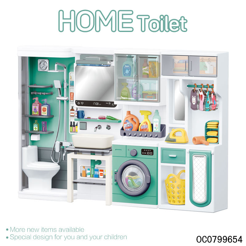 Realistic Bathroom & Laundry Room Play Set for Kids | Multi-Functional Miniature Home Set with Washing Machine, Shower, Toilet & Storage Accessories for Pretend Play (Age 3+)