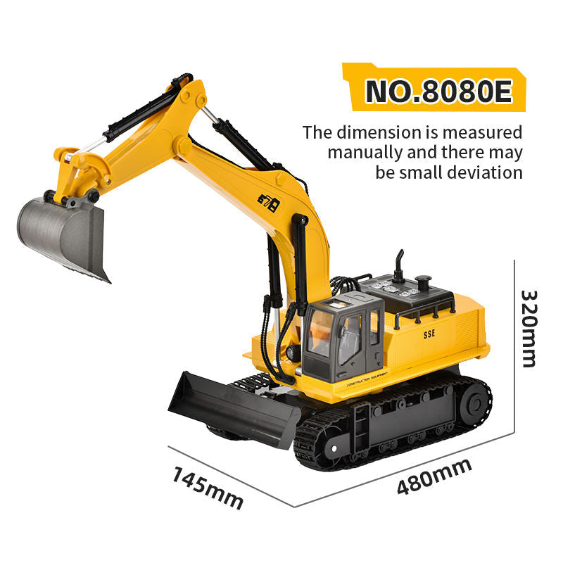 678 - 1:14 Scale 15-Channel RC Alloy Excavator | 2.4GHz Full Function Remote Control Construction Digger with 680° Rotation, Lights & Sound - 8080E