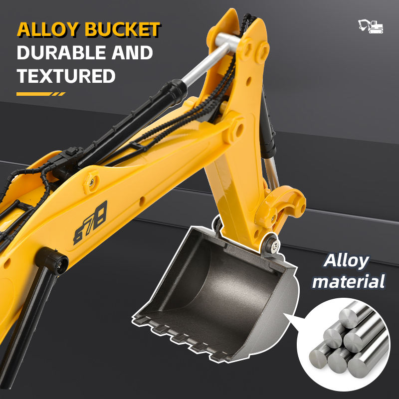 678 - 1:14 Scale 15-Channel RC Alloy Excavator | 2.4GHz Full Function Remote Control Construction Digger with 680° Rotation, Lights & Sound - 8080E
