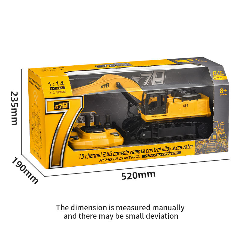 678 - 1:14 Scale 15-Channel RC Alloy Excavator | 2.4GHz Full Function Remote Control Construction Digger with 680° Rotation, Lights & Sound - 8080E