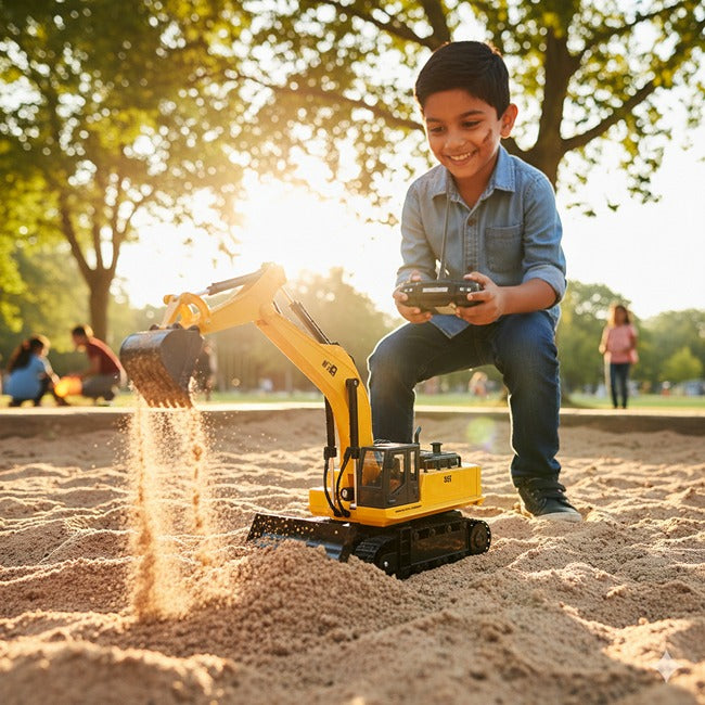 678 - 1:14 Scale 15-Channel RC Alloy Excavator | 2.4GHz Full Function Remote Control Construction Digger with 680° Rotation, Lights & Sound - 8080E
