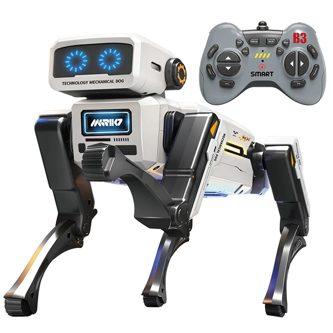 2.4G Remote Control Robot Dog STEM Programmable Interactive Mechanical Walking Electronic Pet Toy with LED Eyes Music Action Commands for Kids