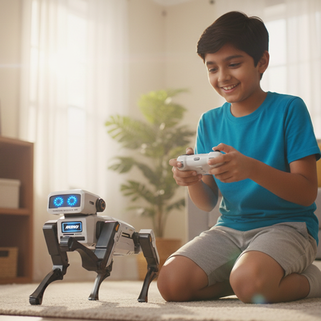 2.4G Remote Control Robot Dog STEM Programmable Interactive Mechanical Walking Electronic Pet Toy with LED Eyes Music Action Commands for Kids