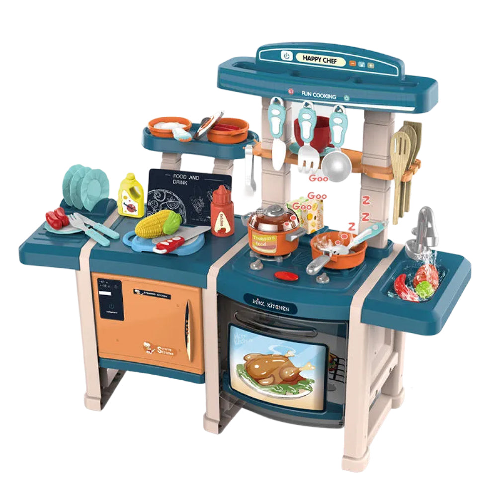 70CM Kitchen Spray Play Set for Kids | 45PCS Interactive Cooking Station with Realistic Mist Spray, Water Circulation Sink, Oven, Stove & Kitchen Accessories (Age 3+) - MJL-713