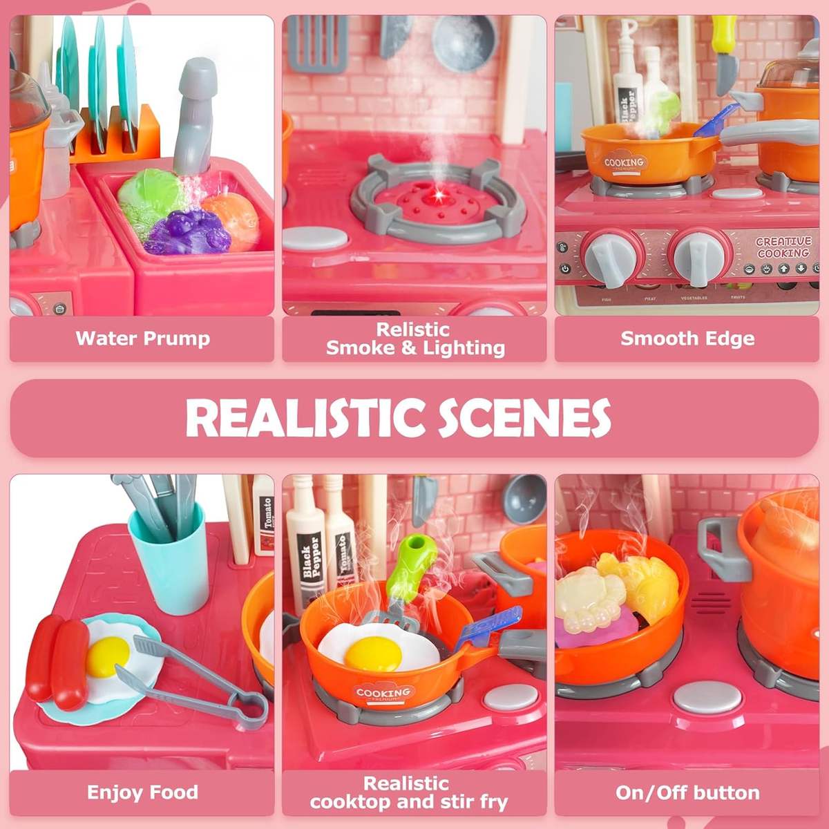 Smart Spray Intelligent Kitchen Set for Kids | 45PCS Interactive Pretend Play Cooking Toy with Lights, Sounds, Oven, Storage & Kitchen Accessories | (Age 3+) - MJL-802