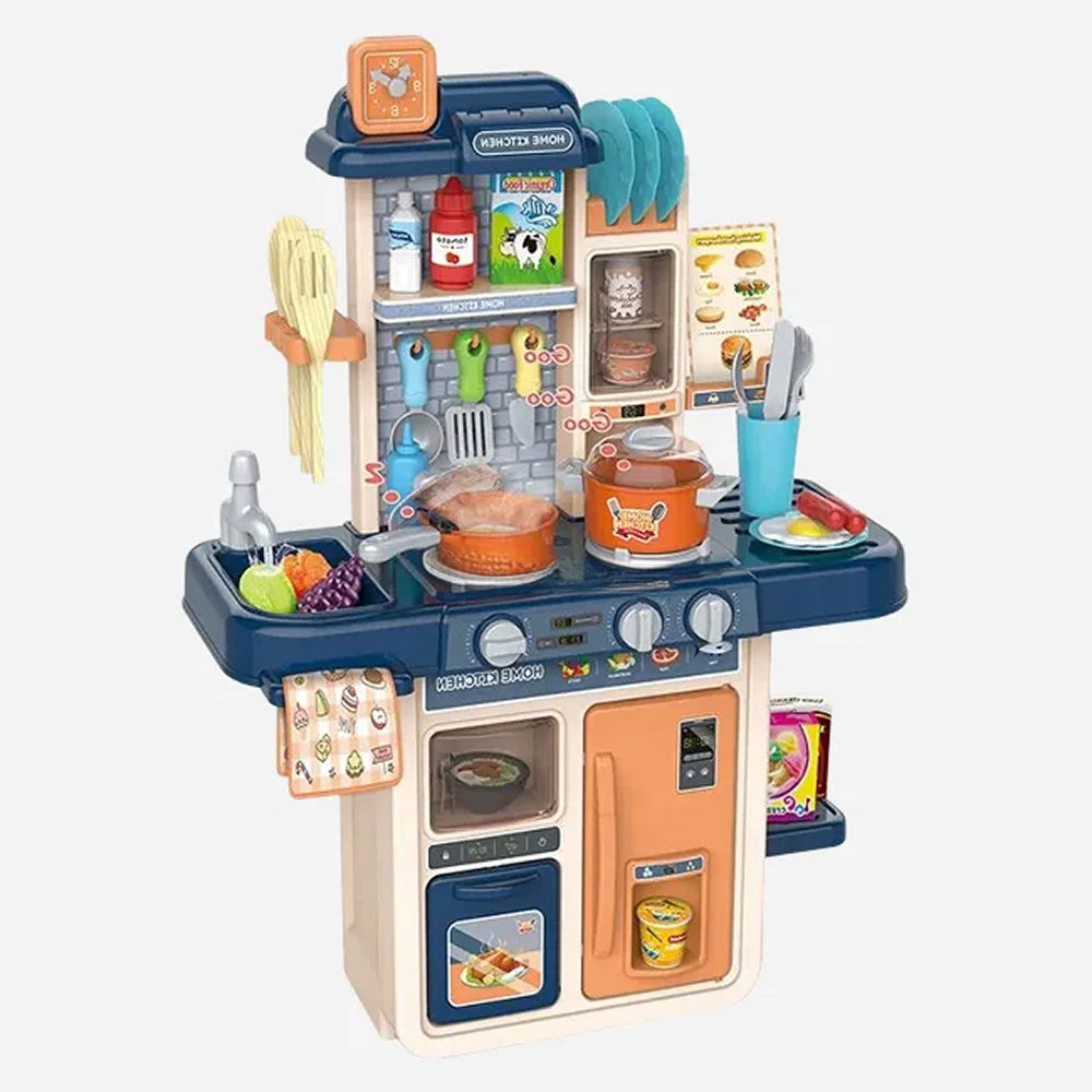 Kitchen Spray Boiling Water Play Set for Kids | Interactive Steam Cooking Station with Realistic Water Sink, Oven, Lights, Sounds & Kitchen Accessories (Blue) - MJL-908B