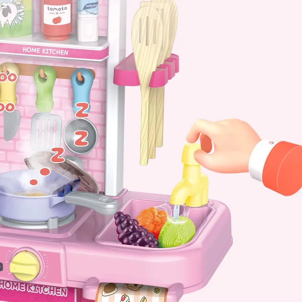 63CM Spray Smart Kitchen Play Set for Kids | Interactive Cooking Station with Water Circulation Sink, Mist Spray, Lights, Sounds, Oven & Kitchen Accessories (Age 3+) - MJL-709F
