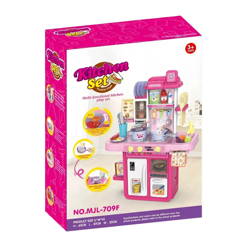 63CM Spray Smart Kitchen Play Set for Kids | Interactive Cooking Station with Water Circulation Sink, Mist Spray, Lights, Sounds, Oven & Kitchen Accessories (Age 3+) - MJL-709F