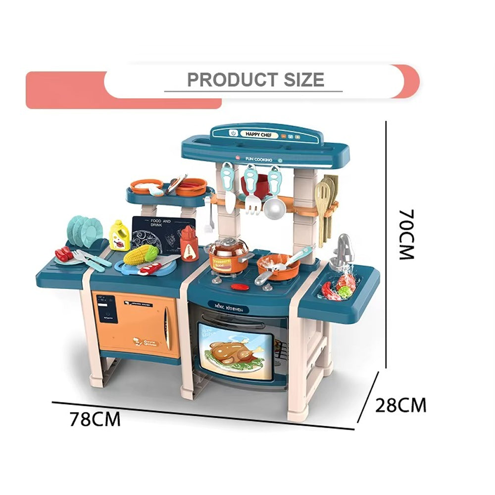 70CM Smart Kitchen Play Set with Real Mist Spray for Kids | Interactive Cooking Station with Water Sink, Oven, Stove, Lights, Sounds & Kitchen Accessories (Blue) - MJL-712