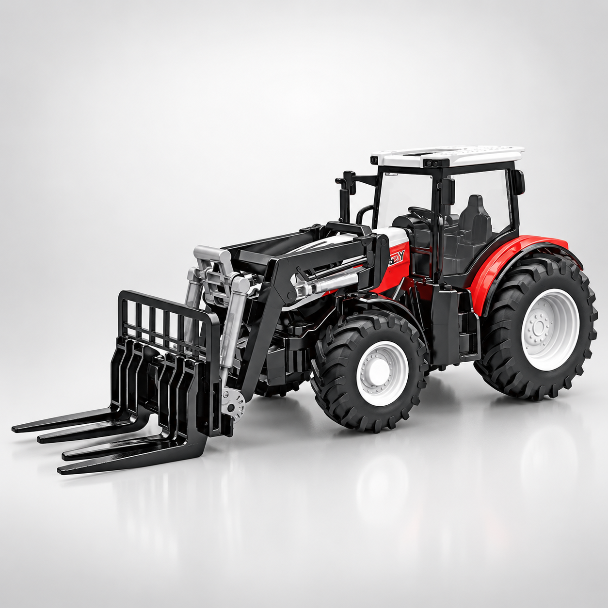1:24 Scale RC Farm Tractor with 3 Interchangeable Agricultural Attachments, 2.4GHz Remote Control Farm Machine, Rechargeable Electric Tractor Toy with Front Loader and Working Farm Equipment
