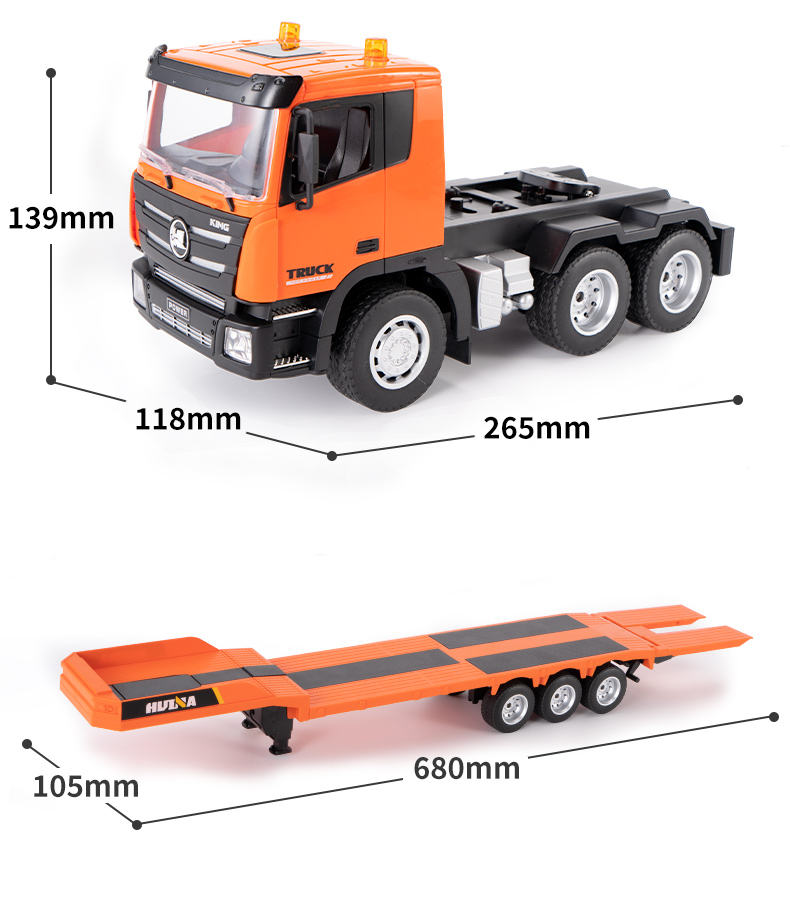Huina 1319 - 1/18 Nine-channel semi-metallic remote-controlled flatbed trailer + remote-controlled excavator