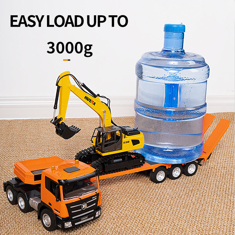 Huina 1319 - 1:18 RC Low Bed Trailer Truck with Excavator - 2.4GHz Full Function Construction Transport Combo Set with Dual Remote Control RTR