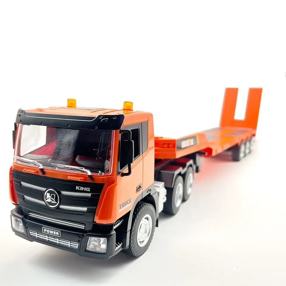 Huina 1319 - 1:18 RC Low Bed Trailer Truck with Excavator - 2.4GHz Full Function Construction Transport Combo Set with Dual Remote Control RTR