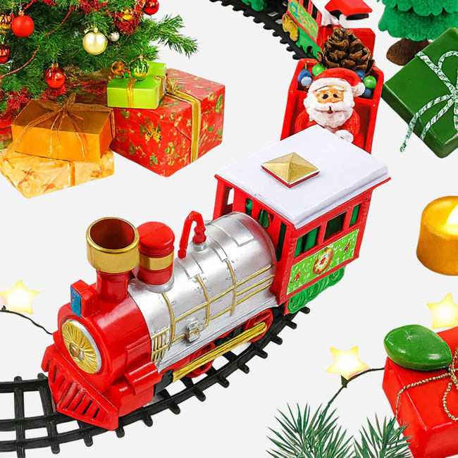 22PCS Christmas Electric Train Set with Smoke Light Sound USB Rechargeable Santa Claus Toy Railway Gift for Kids - AH099004
