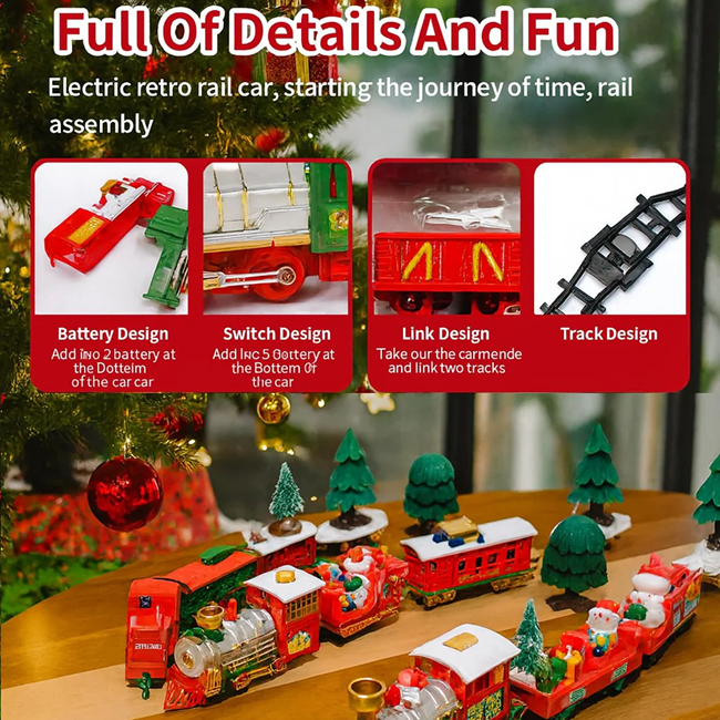 22PCS Christmas Electric Train Set with Smoke Light Sound USB Rechargeable Santa Claus Toy Railway Gift for Kids - AH099004