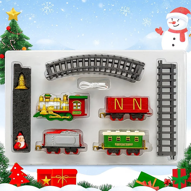22PCS Christmas Electric Train Set with Smoke Light Sound USB Rechargeable Santa Claus Toy Railway Gift for Kids - AH099004