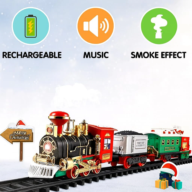 22PCS Christmas Electric Train Set with Smoke Light Sound USB Rechargeable Santa Claus Toy Railway Gift for Kids - AH099004