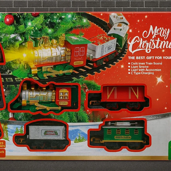 22PCS Christmas Electric Train Set with Smoke Light Sound USB Rechargeable Santa Claus Toy Railway Gift for Kids - AH099004