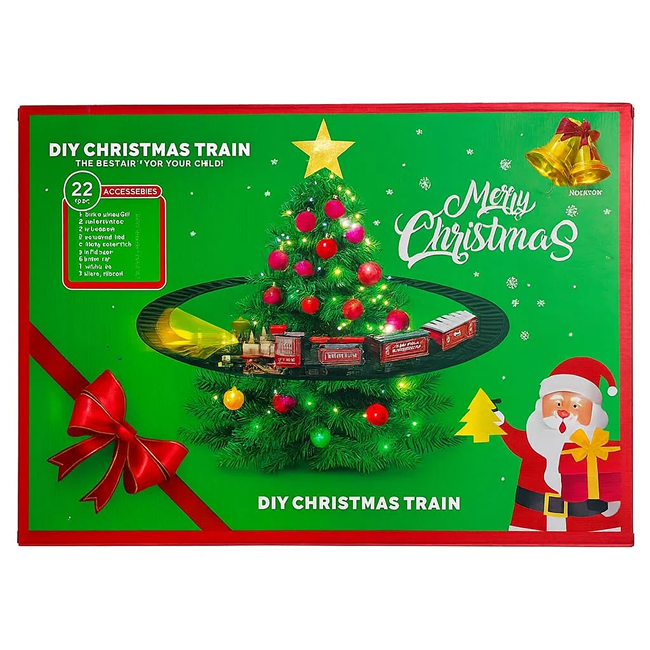 22PCS Christmas Electric Train Set with Smoke Light Sound USB Rechargeable Santa Claus Toy Railway Gift for Kids - AH099004