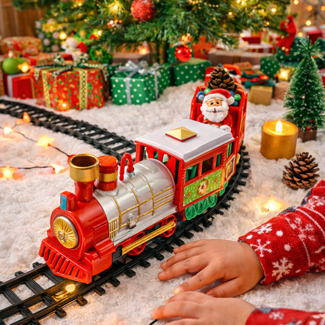 22PCS Christmas Electric Train Set with Smoke Light Sound USB Rechargeable Santa Claus Toy Railway Gift for Kids - AH099004