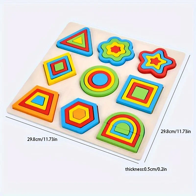 Wooden Shapes Puzzle Board for Kids | Educational Shape Matching & Color Recognition Learning Toy - JT2511-57