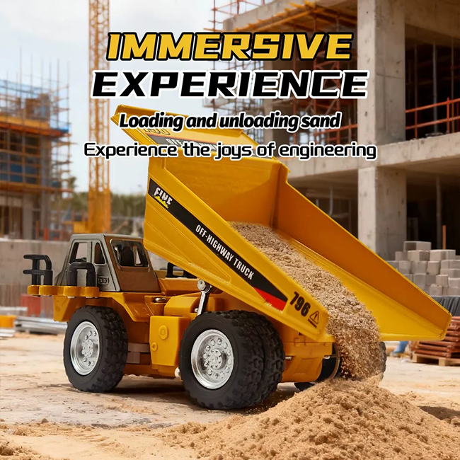 1:64 Scale RC Engineering Dump Truck Alloy Construction Vehicle Remote Control Off Highway Truck Toy for Kids