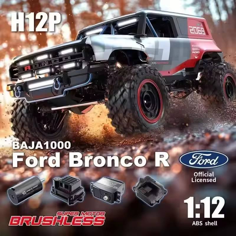 MJX Hyper Go H12P - 1:12 Licensed Ford Bronco R Baja 1000 4WD Brushless RC Rock Crawler with LED Lights & 2.4GHz Remote