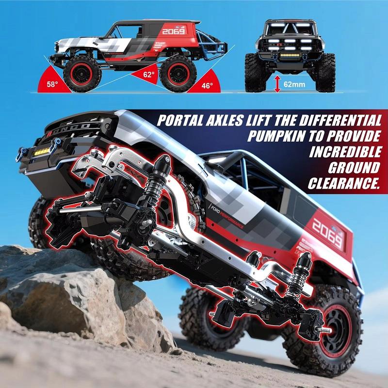 MJX Hyper Go H12P - 1:12 Licensed Ford Bronco R Baja 1000 4WD Brushless RC Rock Crawler with LED Lights & 2.4GHz Remote