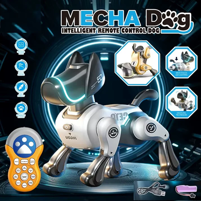 Smart Remote Control Mecha Robot Dog Toy Interactive Walking Electronic Pet with LED Lights Music Programmable Actions for Kids - 799A-4