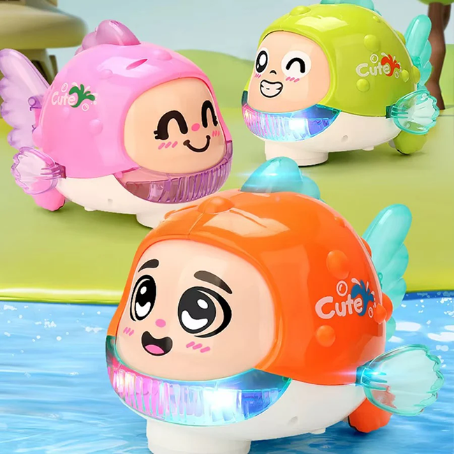 Cartoon Fish Musical Walking Toy with Colorful LED Lights, Music & Automatic Bump-and-Go Movement | Interactive Toy for Kids 3+ Years - ZR221