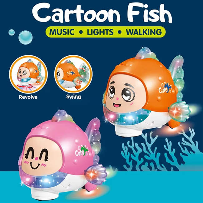 Cartoon Fish Musical Walking Toy with Colorful LED Lights, Music & Automatic Bump-and-Go Movement | Interactive Toy for Kids 3+ Years - ZR221