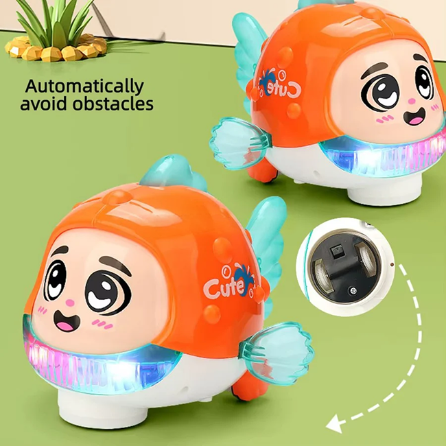 Cartoon Fish Musical Walking Toy with Colorful LED Lights, Music & Automatic Bump-and-Go Movement | Interactive Toy for Kids 3+ Years - ZR221