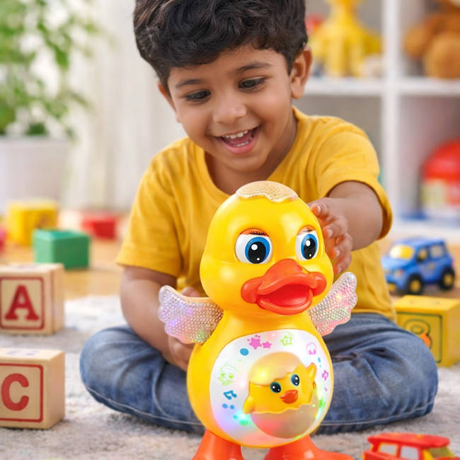 Dancing Duck Musical Toy with LED Lights, Music, Colorful Wings & Automatic Bump-and-Go Movement, Interactive Toy for Kids 3+ Years - GY3004
