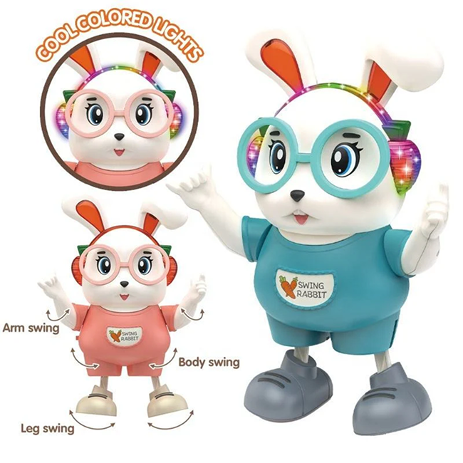 Dancing Rabbit Musical Toy with Colorful LED Lights, Music & Automatic Swing Dance Action - Interactive Bunny Toy for Kids 3+ Years