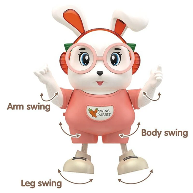 Dancing Rabbit Musical Toy with Colorful LED Lights, Music & Automatic Swing Dance Action - Interactive Bunny Toy for Kids 3+ Years