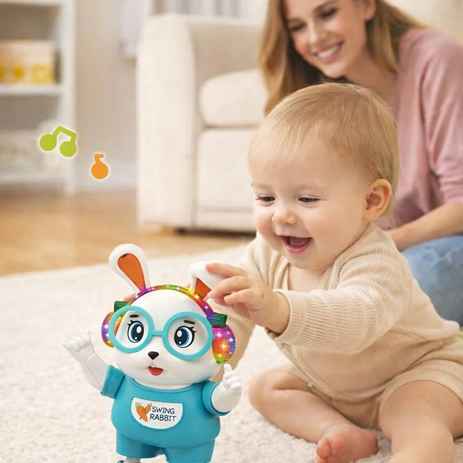 Dancing Rabbit Musical Toy with Colorful LED Lights, Music & Automatic Swing Dance Action - Interactive Bunny Toy for Kids 3+ Years