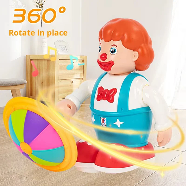360° Rotating Circus Clown Musical Toy with Colorful LED Umbrella Lights, Music & Automatic Bump-and-Go Action for Kids 3+ Years