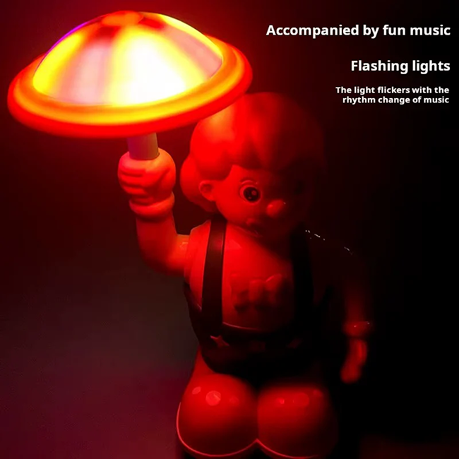 360° Rotating Circus Clown Musical Toy with Colorful LED Umbrella Lights, Music & Automatic Bump-and-Go Action for Kids 3+ Years