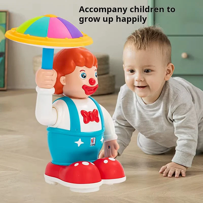360° Rotating Circus Clown Musical Toy with Colorful LED Umbrella Lights, Music & Automatic Bump-and-Go Action for Kids 3+ Years